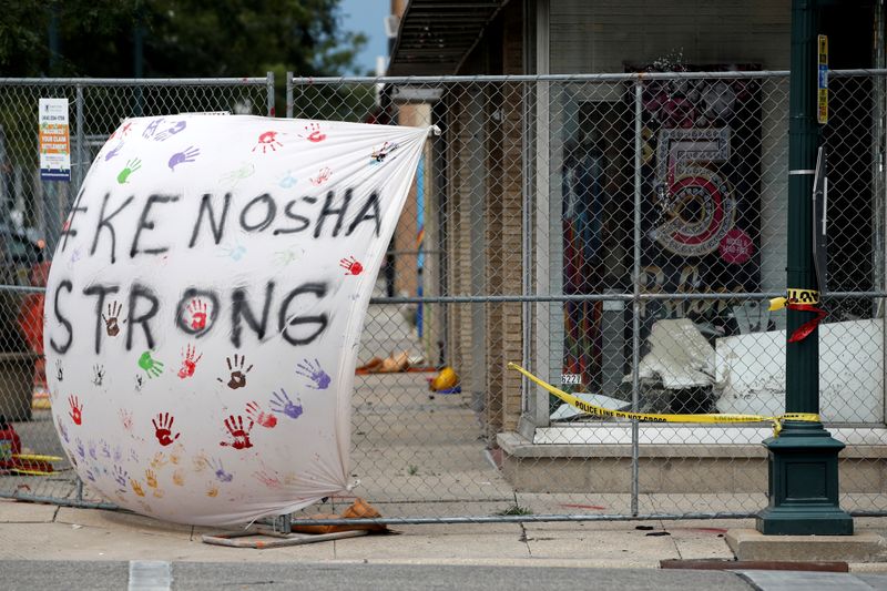 &copy; Reuters. FILE PHOTO: Kenosha-strong banner is seen in the city