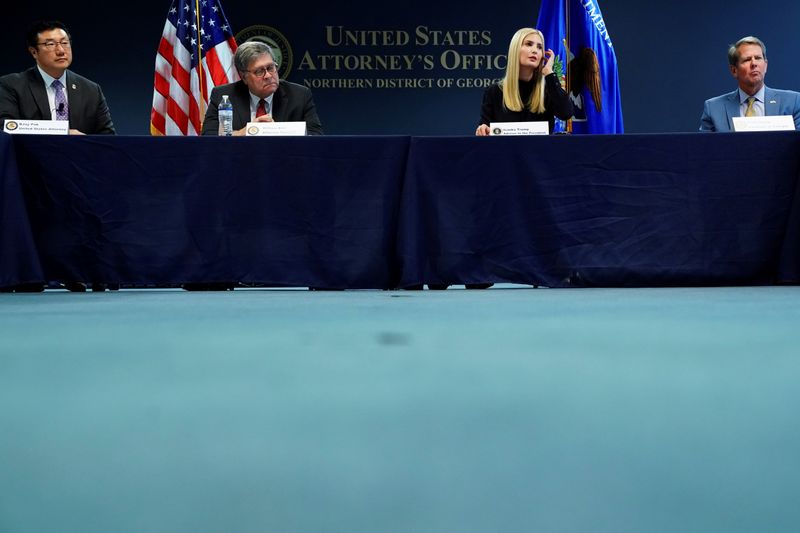 &copy; Reuters. FILE PHOTO: AG Bill Barr, Ivanka Trump, and Governor Brian Kemp participate in a roundtable discussion about human trafficking in Atlanta
