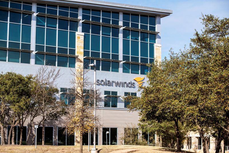 &copy; Reuters. FILE PHOTO: Exterior view of SolarWinds headquarters in Austin