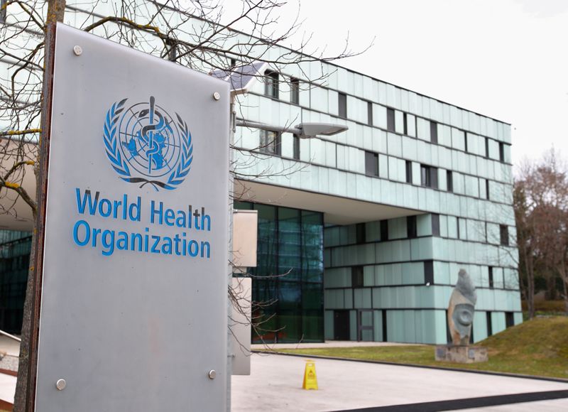 &copy; Reuters. FILE PHOTO: FILE PHOTO: A logo is pictured outside a building of the WHO in Geneva