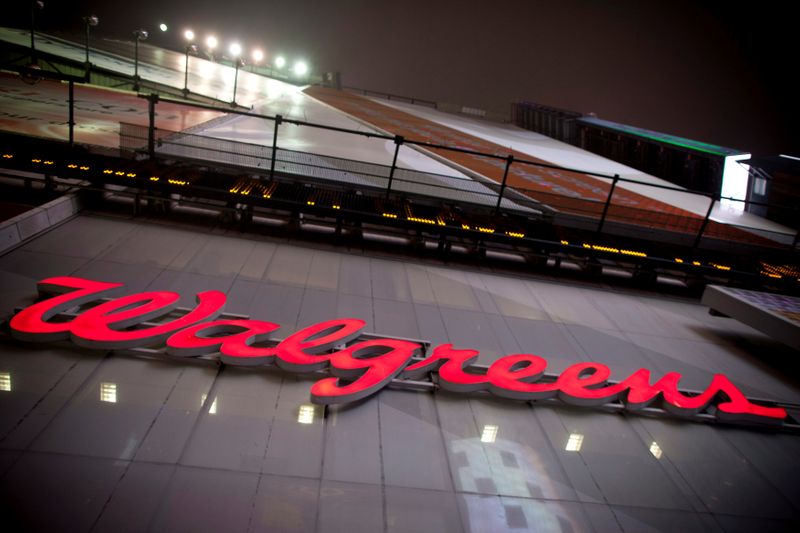 &copy; Reuters. The logo of Walgreens is seen at their Times Square store in New York