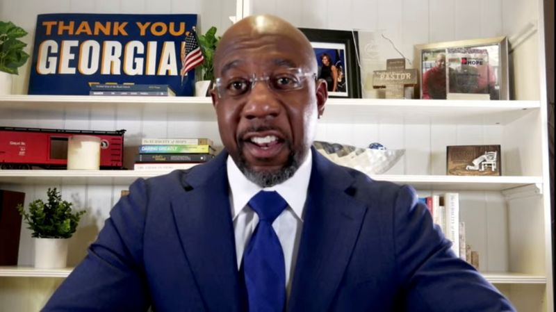 &copy; Reuters. Democratic U.S. Senate candidate Raphael Warnock speaks on his campaign&apos;s Youtube account