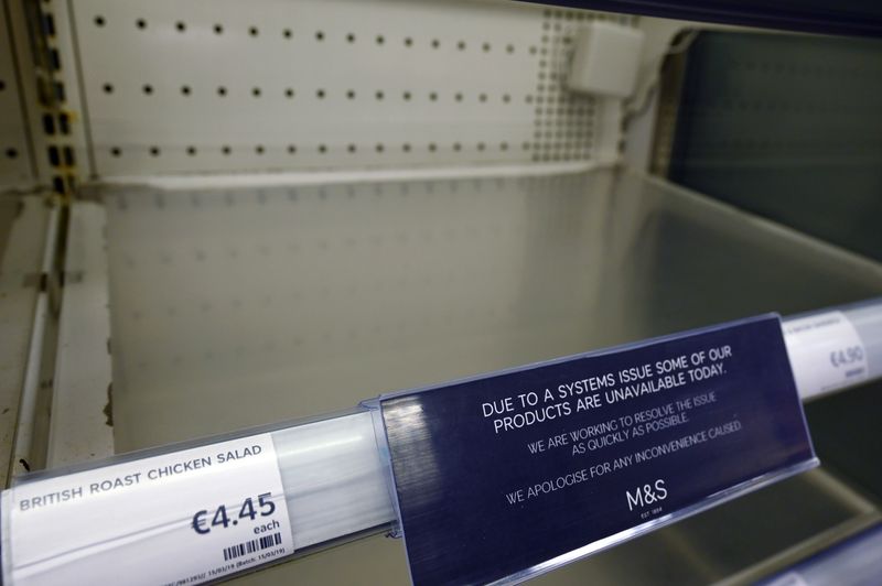 © Reuters. Empty shelves are seen at a Marks & Spencer store in Galway