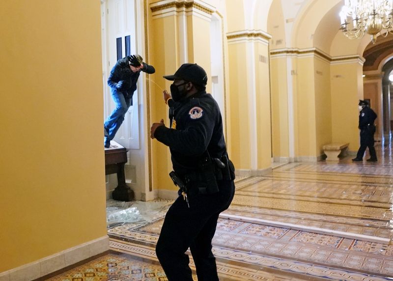 &copy; Reuters. Policial do Capitólio lança gás de pimenta em invasor