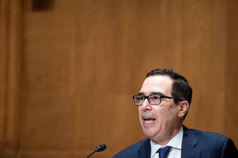 &copy; Reuters. Treasury Secretary Steven Mnuchin testifies during a hearing in Washington