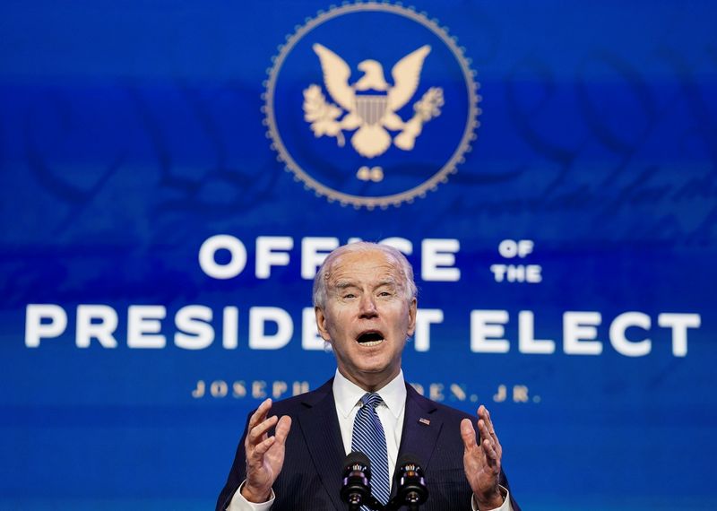 &copy; Reuters. FILE PHOTO:  U.S. President-elect Joe Biden announces Justice Department nominees at his transition headquarters in Wilmington, Delaware