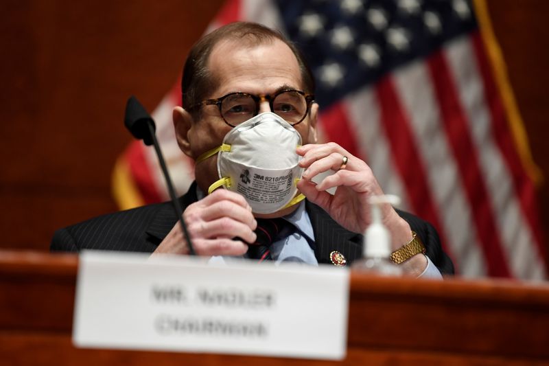 &copy; Reuters. FILE PHOTO:  House Judiciary Committee Chairman Rep. Jerrold Nadler, D-N.Y., adjusts his face mask during a U.S.House Judiciary Committee, in Washington