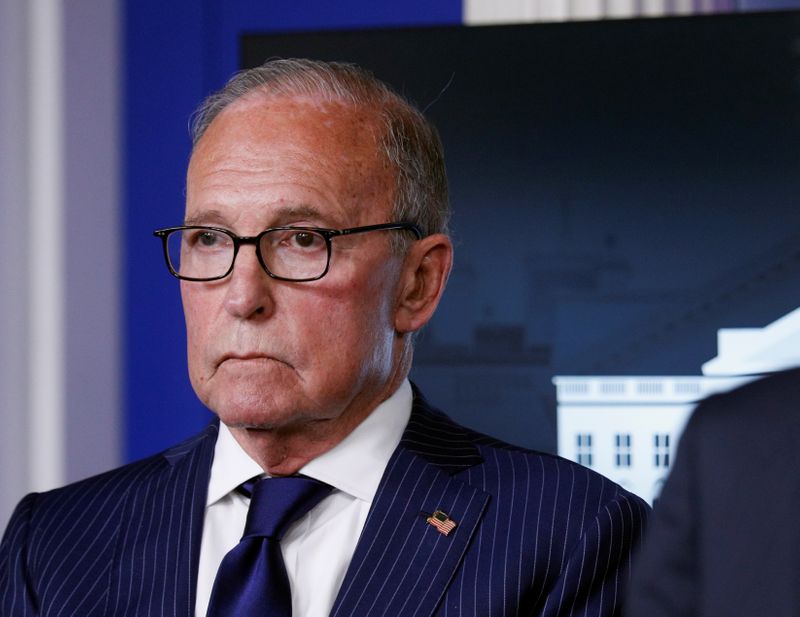 &copy; Reuters. White House economic adviser Larry Kudlow looks on during a news conference in the Brady Press Briefing Room at the White House