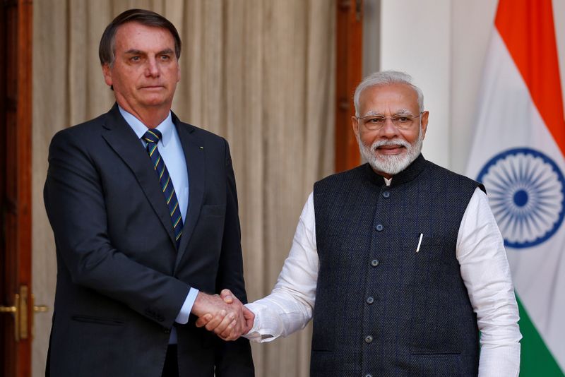 &copy; Reuters. Presidente Jair Bolsonaro e primeiro-ministro da Índia, Narendra Modi
