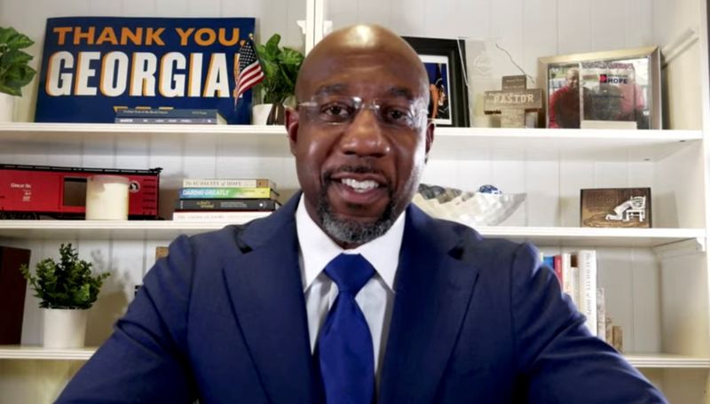 &copy; Reuters. Democratic U.S. Senate candidate Raphael Warnock speaks on his campaign&apos;s Youtube account