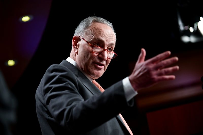&copy; Reuters. Senate Minority Leader Schumer speaks during a news conference at the U.S. Capitol in Washington