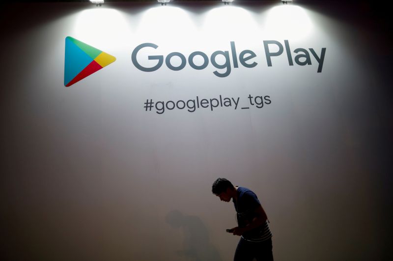 &copy; Reuters. FILE PHOTO: The logo of Google Play is displayed at Tokyo Game Show 2019 in Chiba