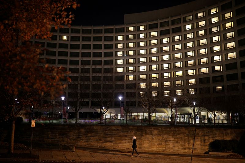 &copy; Reuters. FILE PHOTO: Hotel rooms are illuminated in the shape of a heart at the Washington Hilton in Washington