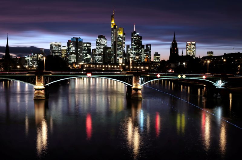 &copy; Reuters. FILE PHOTO: The skyline with its financial district amid the outbreak of the coronavirus disease (COVID-19) in Frankfurt