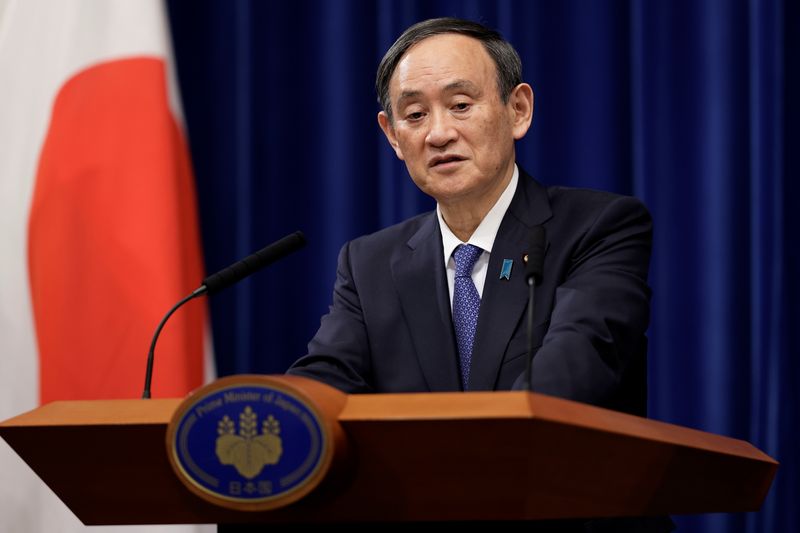 &copy; Reuters. Primeiro-ministro do Japão, Yoshihide Suga, durante entrevista coletiva em Tóquio