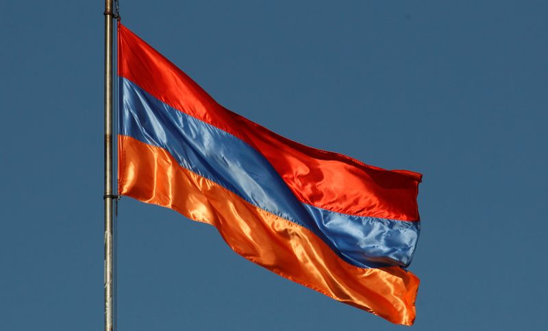 &copy; Reuters. Armenian national flag is seen in Yerevan,