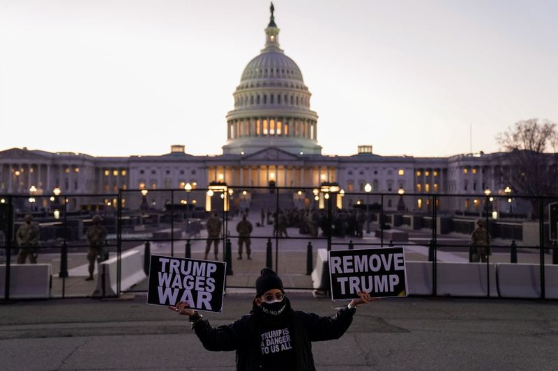 &copy; Reuters. A protester holds signs near the U.S. Capitol in Washington