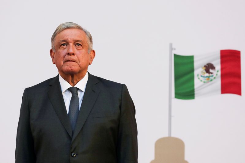 &copy; Reuters. FILE PHOTO: Mexico President Andres Manuel Lopez Obrador listens to the national anthem after addressing the nation