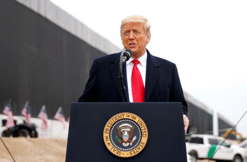 © Reuters. FILE PHOTO: U.S. President Donald Trump visits the U.S.-Mexico border wall, in Alamo, Texas