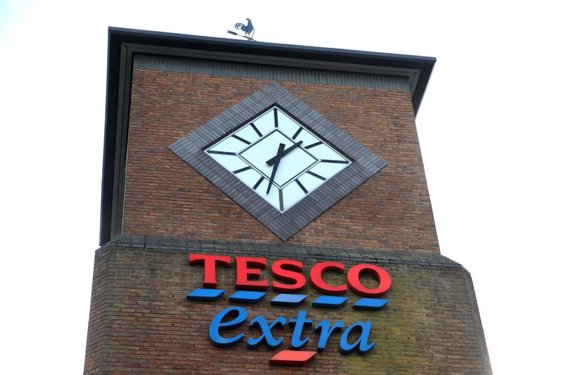 &copy; Reuters. FILE PHOTO: A logo of Tesco is pictured outside a Tesco supermarket in Hatfield