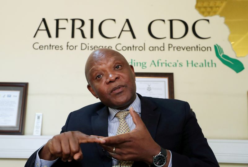 &copy; Reuters. FILE PHOTO: John Nkengasong, Africa&apos;s Director of the Centers for Disease Control, speaks during an interview with Reuters at the African Union Headquarters in Addis Ababa