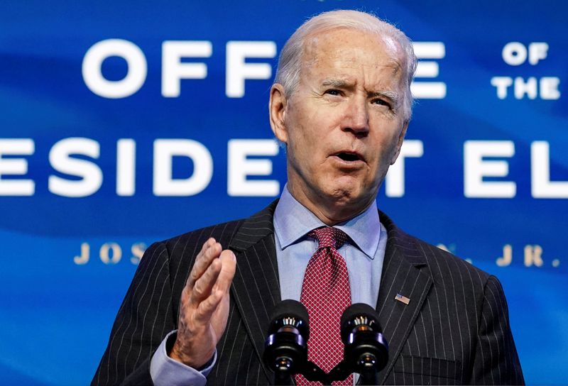 &copy; Reuters. FILE PHOTO: U.S. President-elect Joe Biden announces economics and jobs team nominees at transition headquarters in Wilmington, Delaware