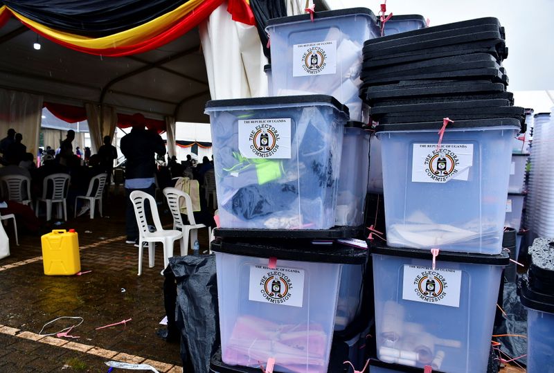 &copy; Reuters. Ballot boxes and other electoral materials are seen at the Kampala tally centre, in Kampala