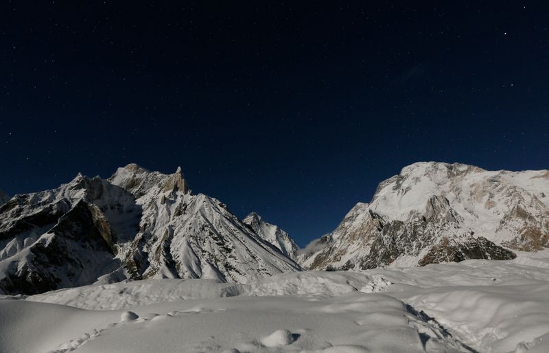 &copy; Reuters. The world&apos;s second largest mountain, the 8,611 meter high K2 is illuminated by the moon at Concordia in the Karakoram mountain range in Pakistan