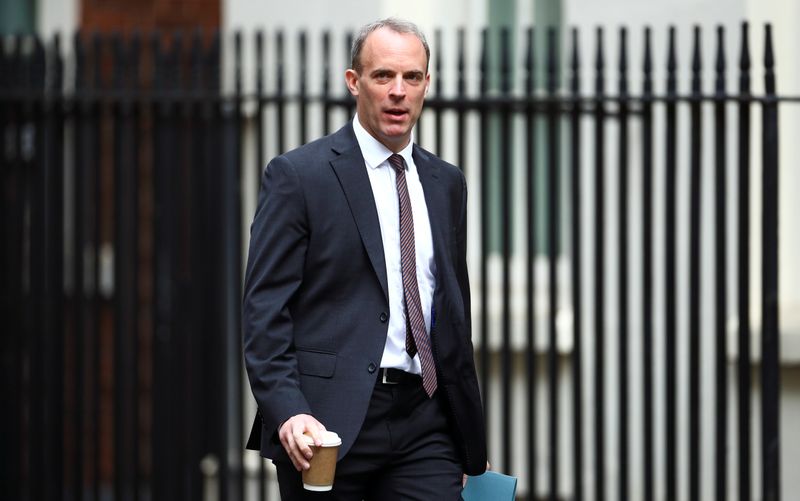 &copy; Reuters. Britain&apos;s Foreign Secretary Dominic Raab at Downing Street ahead of a cabinet meeting in London