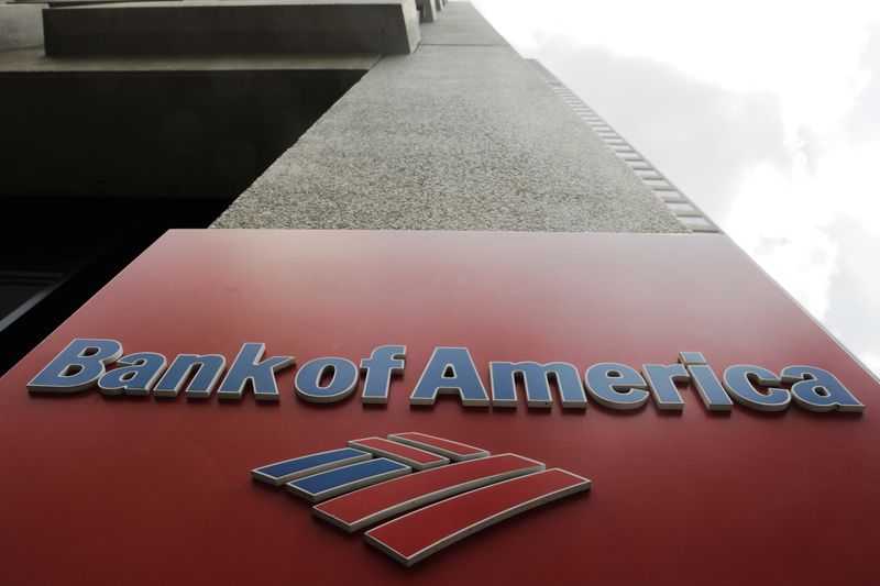 &copy; Reuters. A Bank of America sign stands on the side of a building in New York