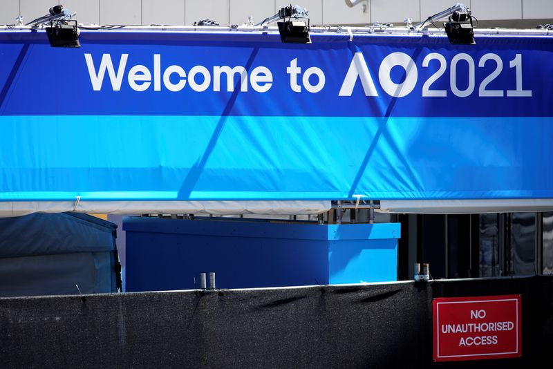 © Reuters. A sign is seen at the entrance to the Australian Open training grounds in Melbourne