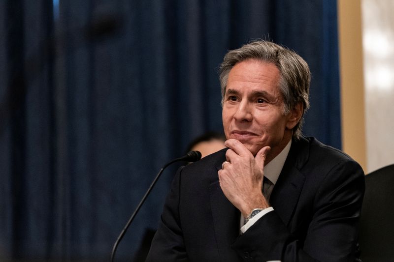 &copy; Reuters. El candidato a secretario de Estado del presidente electo de Estados Unidos Joe Biden, Antony Blinken, durante su audiencia de ratificación del cargo