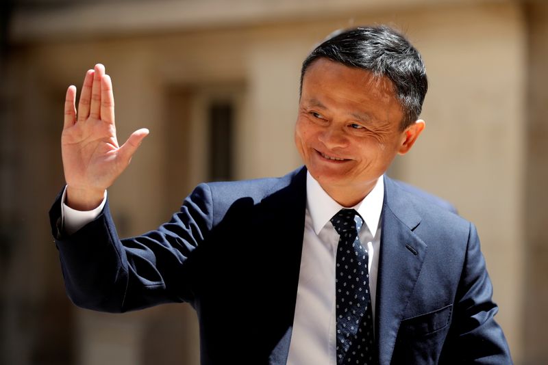 &copy; Reuters. FILE PHOTO: Jack Ma, chairman of Alibaba Group arrives at the &quot;Tech for Good&quot; Summit in Paris, France