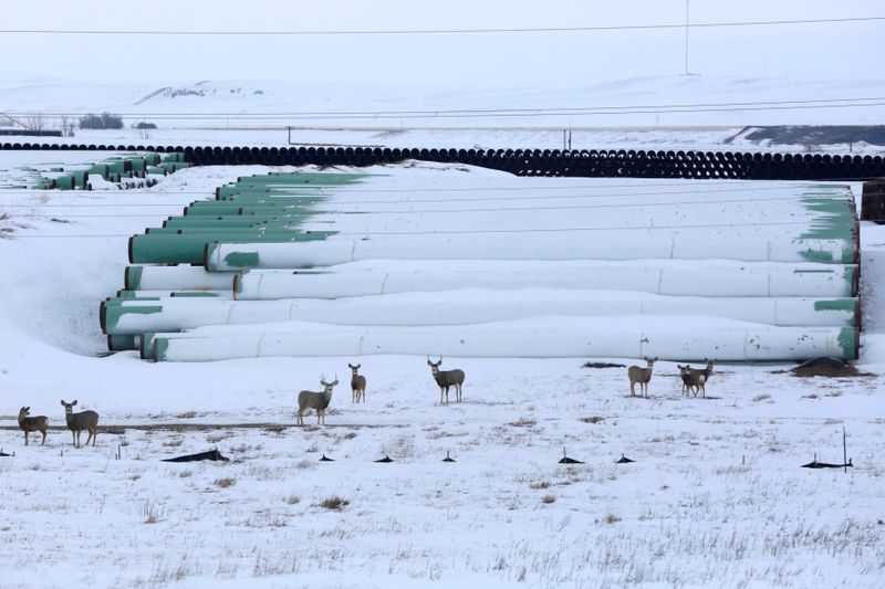 © Reuters. FILE PHOTO: A depot used to store pipes for TC Energy Corp's planned Keystone XL oil pipeline is seen in Gascoyne