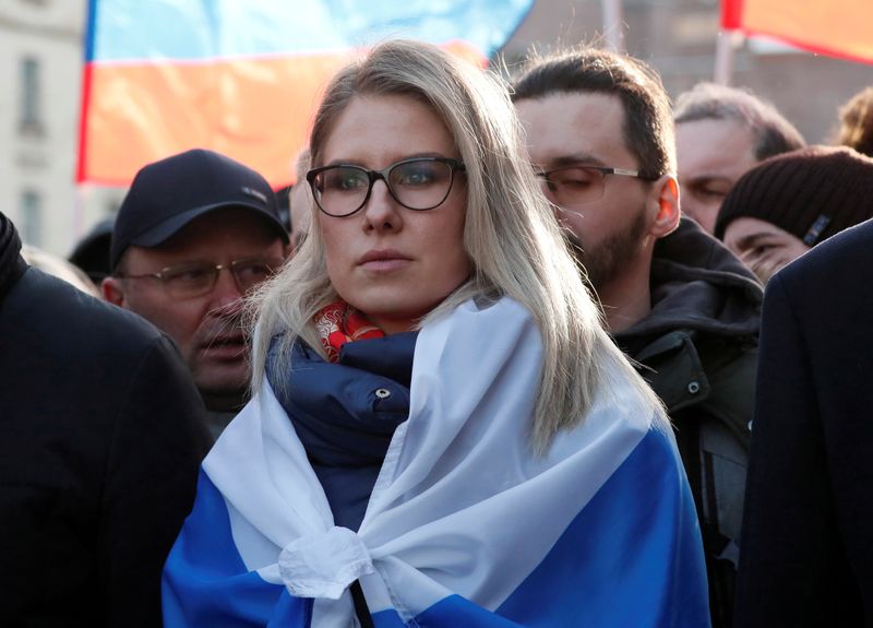 &copy; Reuters. FILE PHOTO: Russian opposition figure Lyubov Sobol takes part in a rally to mark the 5th anniversary of opposition politician Boris Nemtsov&apos;s murder and to protest against proposed amendments to the country&apos;s constitution, in Moscow