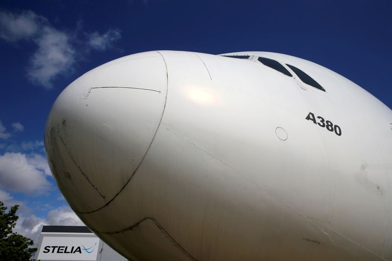 &copy; Reuters. FILE PHOTO: The nose of an Airbus A380 is seen outside the factory of Stelia Aerospace in Meaulte