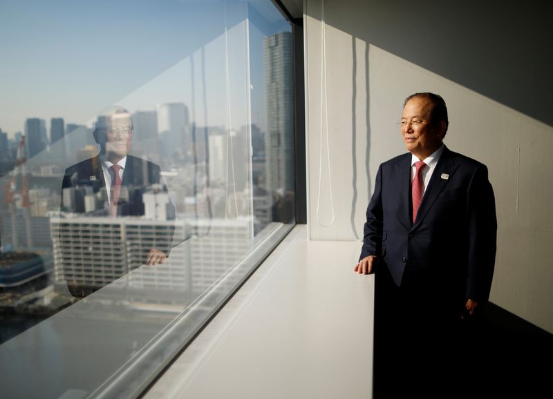 © Reuters. Toshiro Muto, Tokyo 2020 Organizing Committee CEO, poses for a photograph during an interview with Reuters in Tokyo