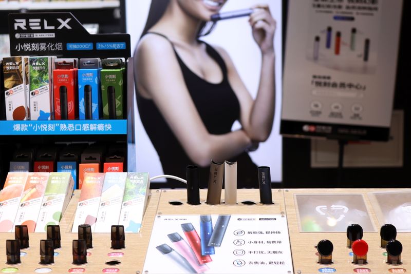 &copy; Reuters. RELX vaping products by RLX Technology Inc are seen displayed at a store inside a shopping mall in Beijing