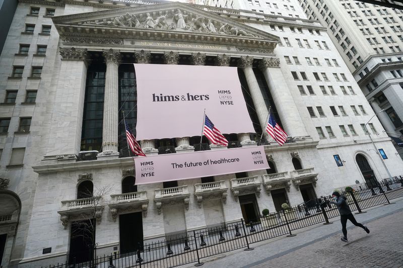 &copy; Reuters. The New York Stock Exchange with a Hims &amp; Hers Health, Inc banner in New York