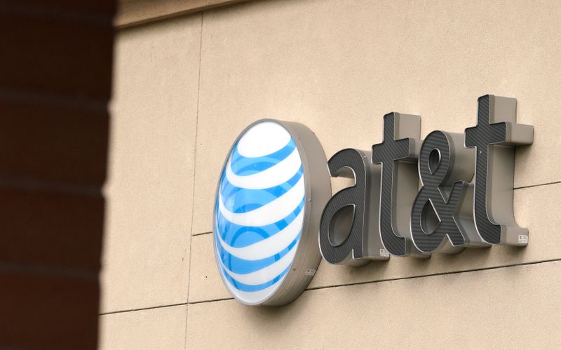 &copy; Reuters. The AT&amp;T logo is seen on a store in Golden, Colorado
