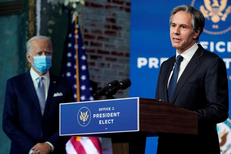 &copy; Reuters. FILE PHOTO: U.S. President-elect Joe Biden announces announces national security team at his transition headquarters in Wilmington, Delaware