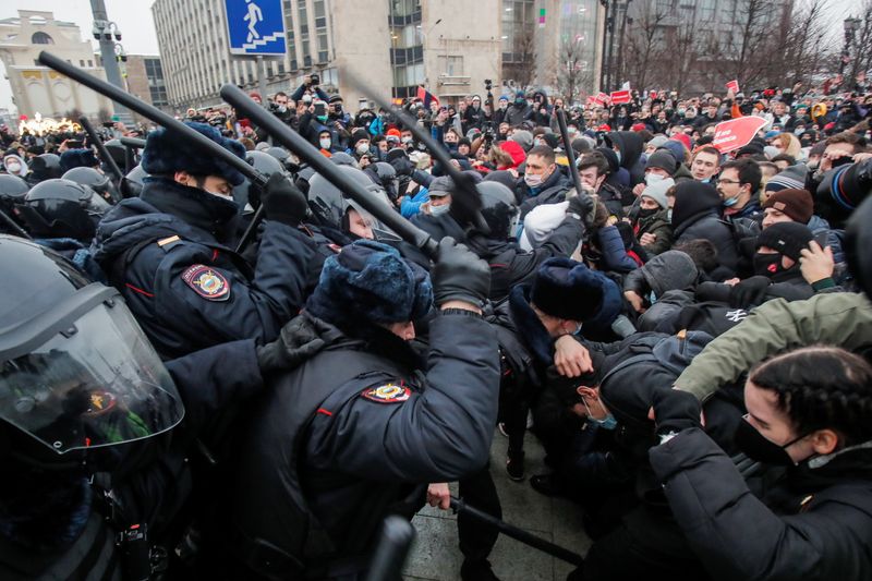 &copy; Reuters. ロシア、3000人以上を拘束　ナワリヌイ氏釈放へ全土で抗議集会