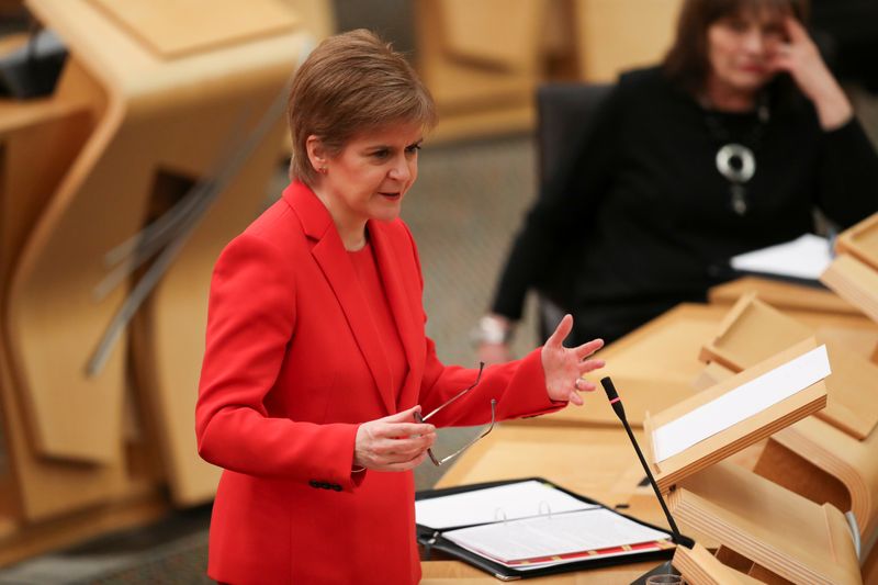 &copy; Reuters. FILE PHOTO: Scottish First Minister Sturgeon speaks at Parliament in Edinburgh