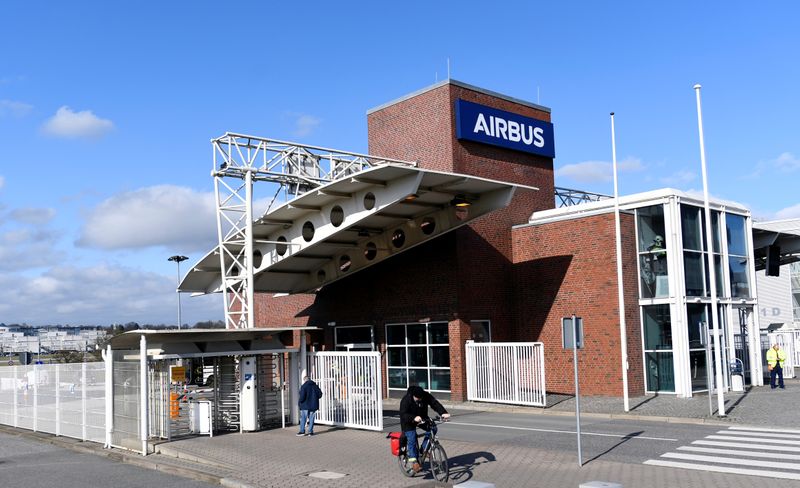 &copy; Reuters. An employee leaves the plant of  Airbus during the outbreak of coronavirus disease (COVID19) in Hamburg