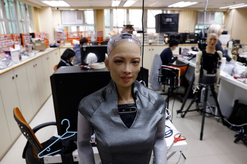 &copy; Reuters. Humanoid robots are developed in Hanson Robotics lab in Hong Kong