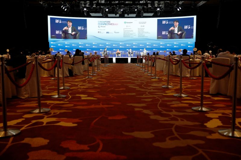 &copy; Reuters. General view of a conference held by the Institute of Policy Studies at Marina Bay Sands Convention Centre in Singapore