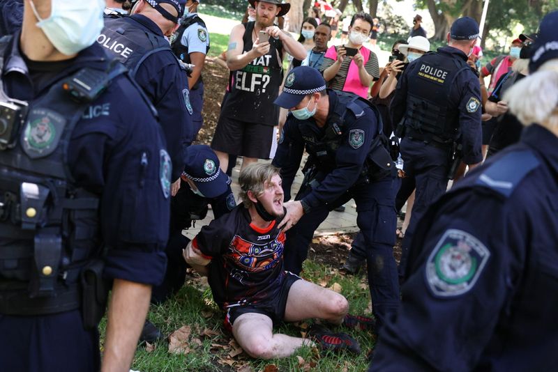 &copy; Reuters. A person is arrested by police during an Australia Day protest in Sydney