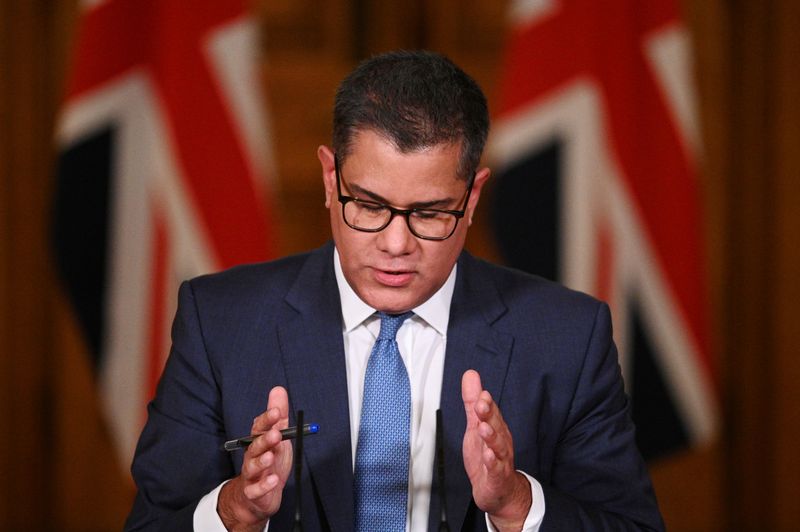 © Reuters. FILE PHOTO: Britain's Business Secretary Alok Sharma speaks during a virtual news conference on COVID-19 at 10 Downing Street, in London