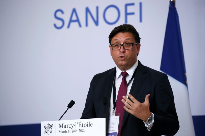 &copy; Reuters. Paul Hudson, CEO of Sanofi, delivers a speech at the French drugmaker&apos;s vaccine unit Sanofi Pasteur plant near Lyon