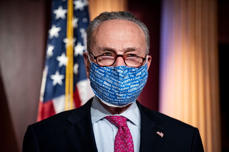 © Reuters. U.S. Senate Majority Leader Chuck Schumer (D-NY) speaks during a news conference in the U.S. Capitol